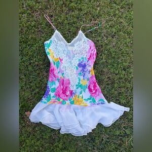 Vintage Gold Label Victoria’s Secret Floral Slip Dress w/ Lace & Chiffon Hem | S